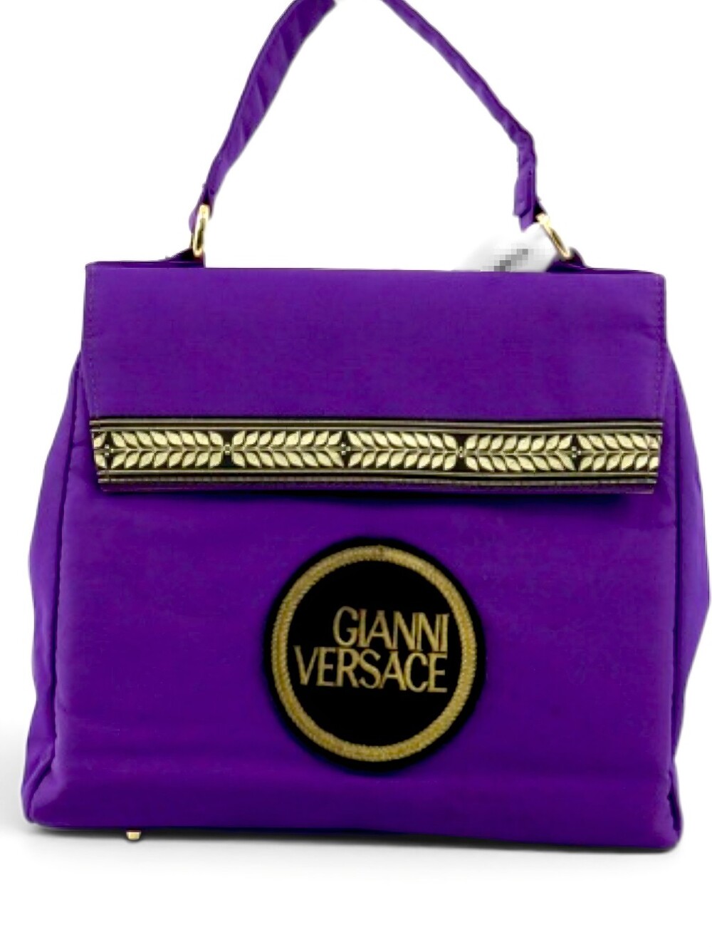 Gianni Versace Purple Top-Handle Satchel with Gold Accents Nylon Bag